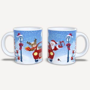 Karácsonyi bögre Mikulással és rénszarvassal autóban