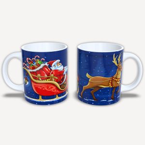 Karácsonyi bögre Mikulással és rénszarvassal szánnal