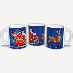 Karácsonyi bögre Mikulással és rénszarvassal szánnal