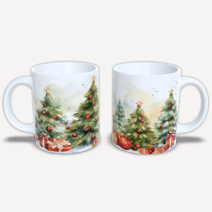 Karácsonyi bögre fenyőkkel