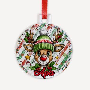 Névre szóló akril karácsonyfadísz – fiú rénszarvas mintával
