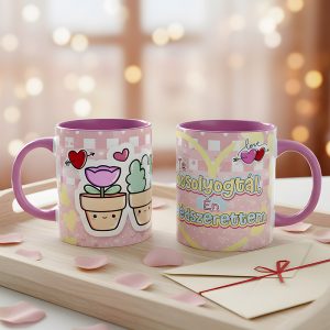 Valentin napi ajándék bögre – Te mosolyogtál, Én belédszerettem – rózsaszín