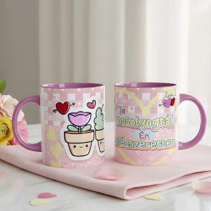 Valentin napi ajándék bögre – Te mosolyogtál, Én belédszerettem – rózsaszín