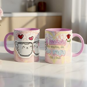 Valentin napi ajándék bögre – A mosoly az enyém, de Te vagy az oka – rózsaszín